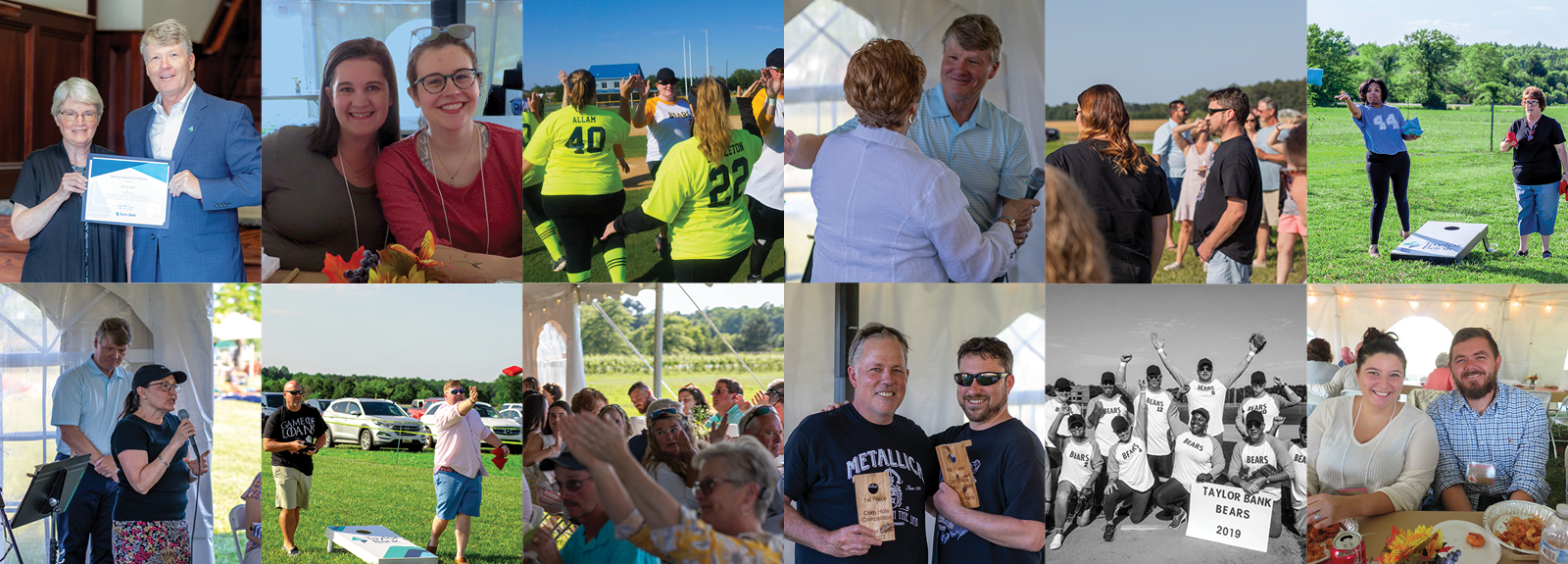 Collage of snapshots from recent Taylor Bank employee events.