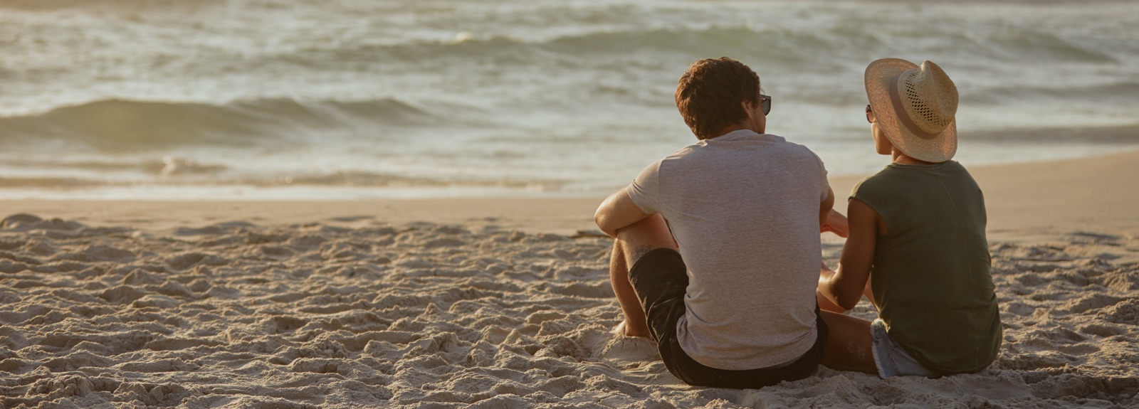 A couple sitting on a beach