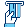 Icon illustration of a hand holding a debit card