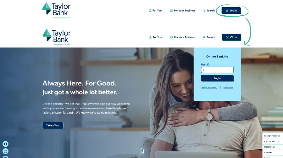 Screenshot of the Taylor Bank website