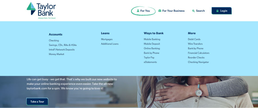 Screenshot of the Taylor Bank website