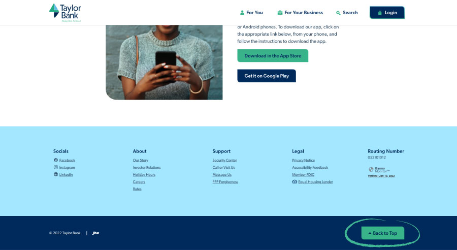 Screenshot of the Taylor Bank website